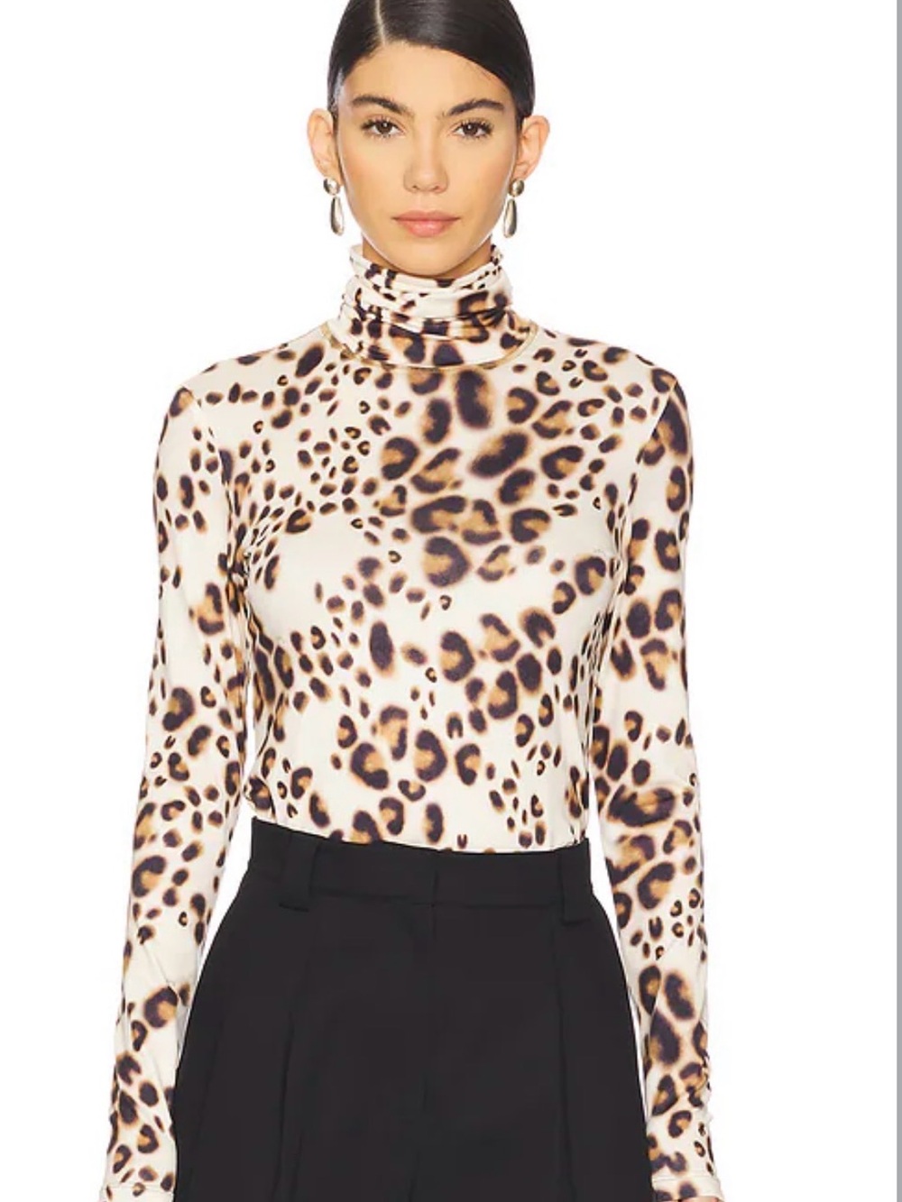 SIEDRES Mon Top in Leopard Print Turtleneck Long Sleeve - size XS